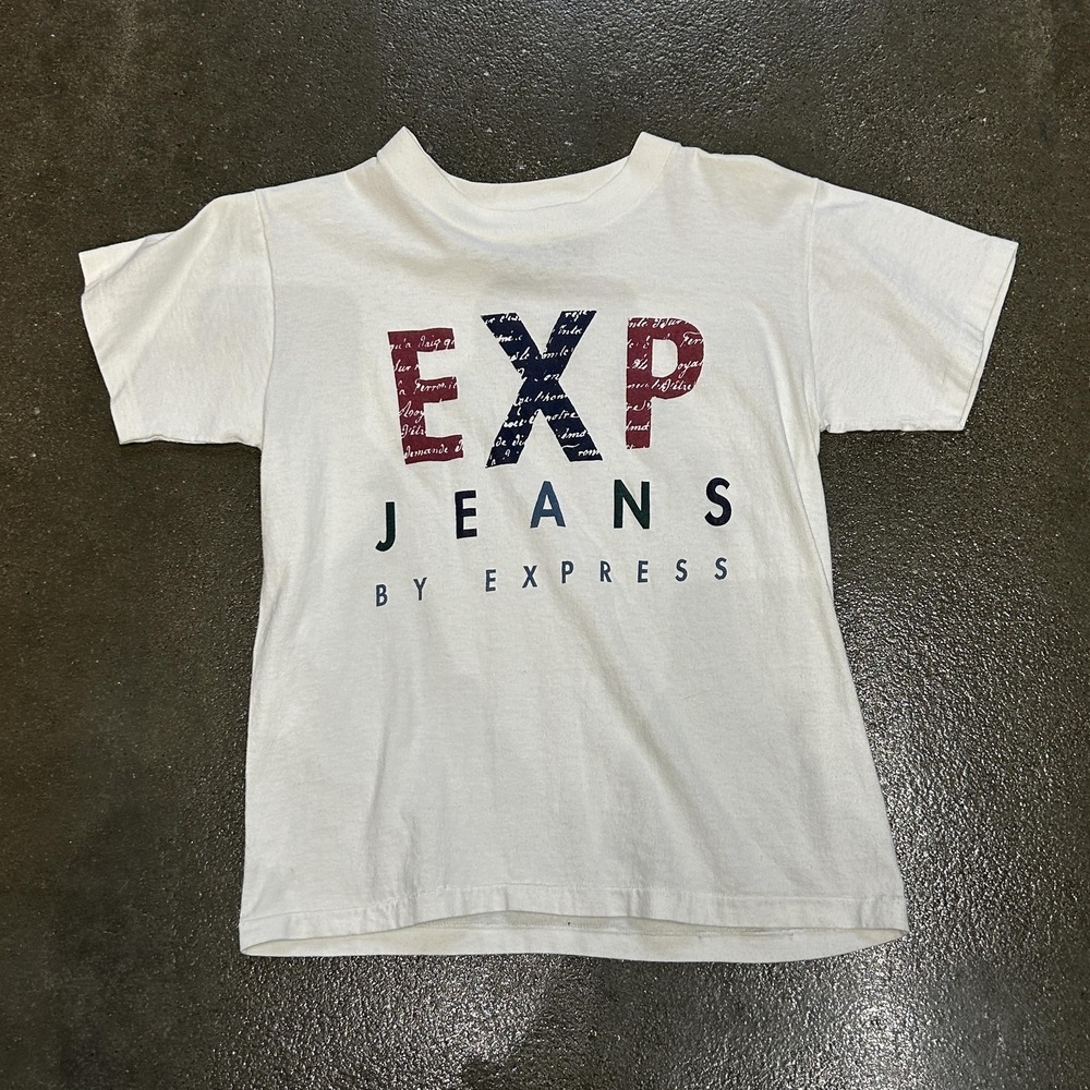 Vintage EXP Jeans Express Shirt Youth Medium Large White Graphic Tee 90s
